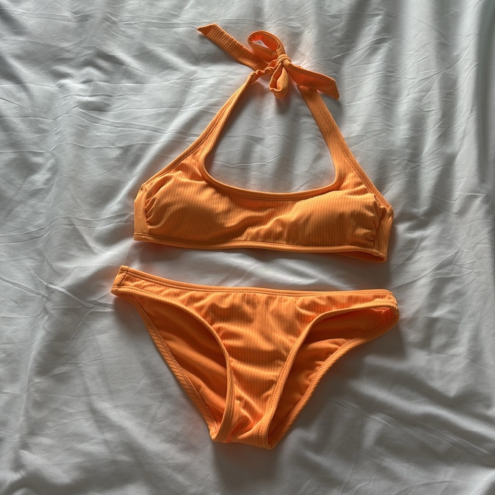 Bright Orange Ribbed Bikini Set - Picture 3 of 13